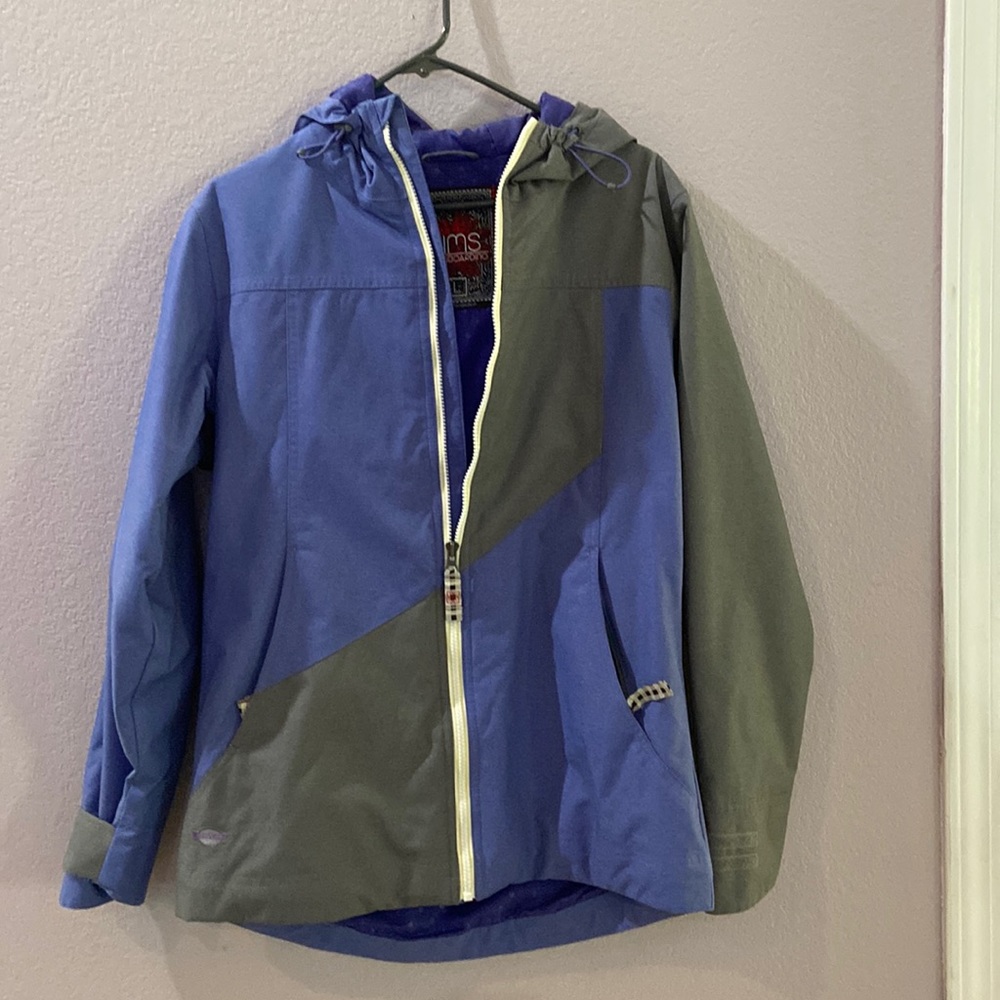 Snowboarding/winter coat. Cornflower blue and gray. Sims brand. Size large.